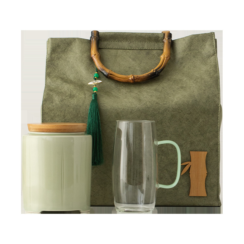 Set cadou creativ de ceai cu borcan ceramic și ceașcă de sticlă – ceai verde Mingqian, Biluo Chun, Maojian și Longjing