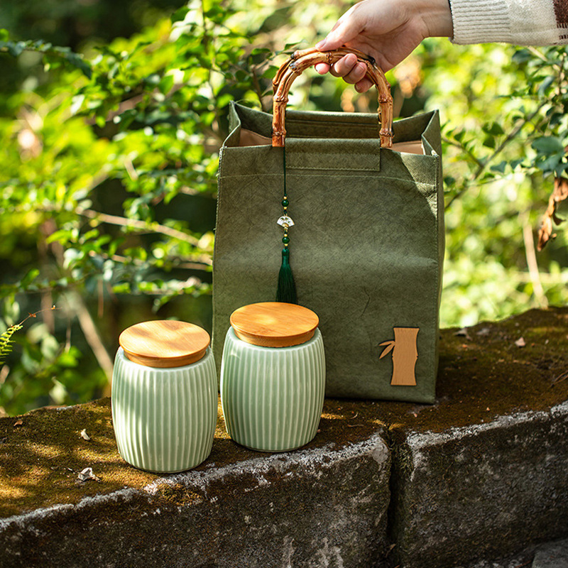 Set cadou creativ de ceai cu borcan ceramic și ceașcă de sticlă – ceai verde Mingqian, Biluo Chun, Maojian și Longjing