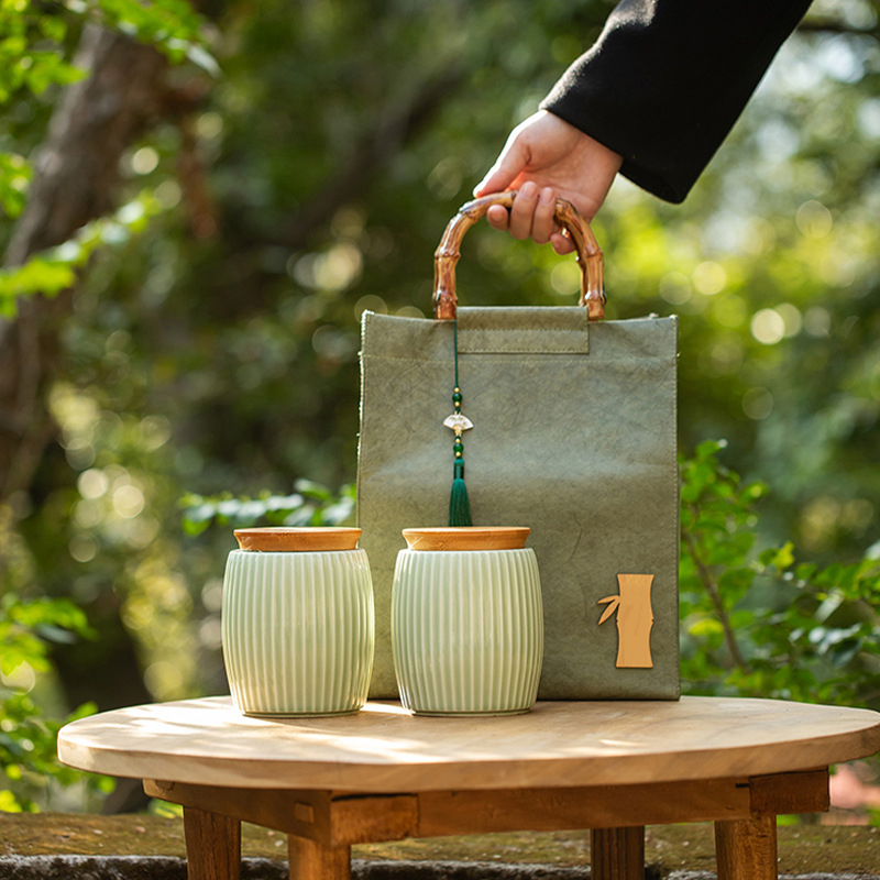 Set cadou creativ de ceai cu borcan ceramic și ceașcă de sticlă – ceai verde Mingqian, Biluo Chun, Maojian și Longjing