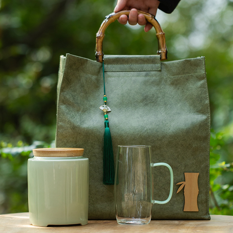 Set cadou creativ de ceai cu borcan ceramic și ceașcă de sticlă – ceai verde Mingqian, Biluo Chun, Maojian și Longjing