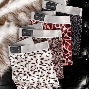 Muške bokserice s leopardim uzorkom od ice silk, udobne i prozračne za ljeto, srednje visine struka