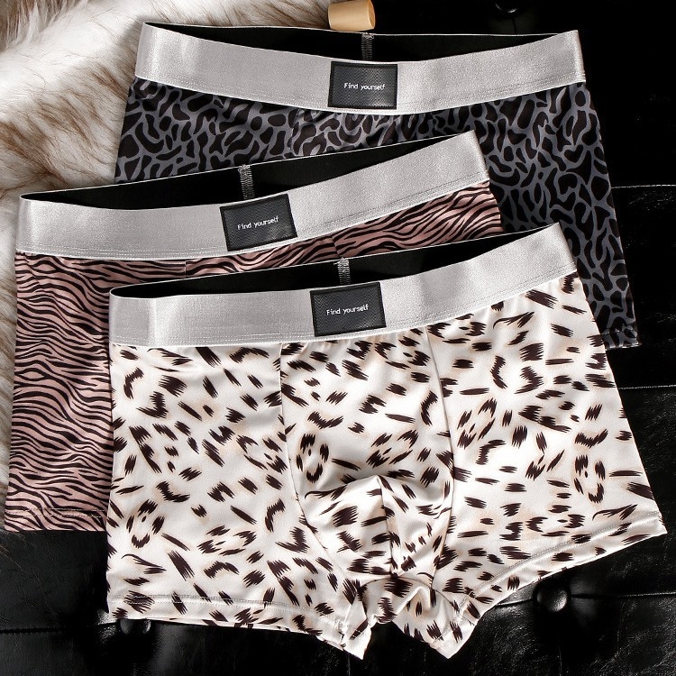 Muške bokserice s leopardim uzorkom od ice silk, udobne i prozračne za ljeto, srednje visine struka