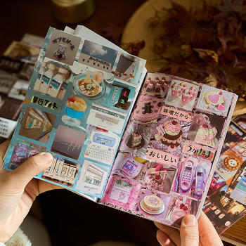 Carte cu autocolante în stil japonez vintage pentru jurnal DIY și colaj, cu textură granulară