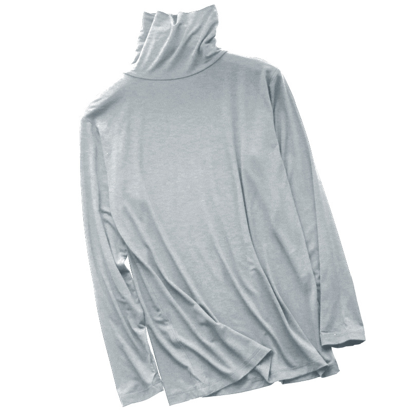 Tricou bărbătesc din modal, subțire, cu mânecă lungă și guler înalt, strat de bază pentru toamnă