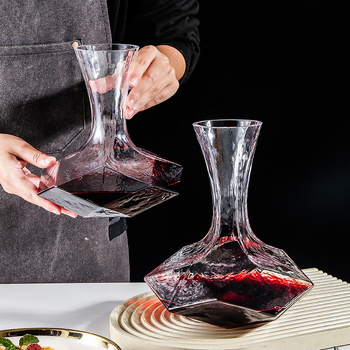 Decantor de vin în stil japonez, cu model diamantat și design geometric, set din sticlă pentru servirea vinului