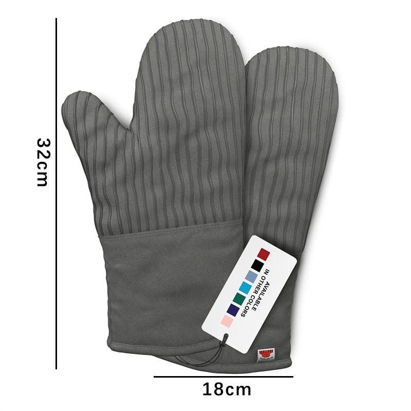 Mănuși din silicon pentru cuptor, rezistente la căldură, căptuite cu bumbac, model dungat, lungime 32 cm, pentru cuptor cu microunde