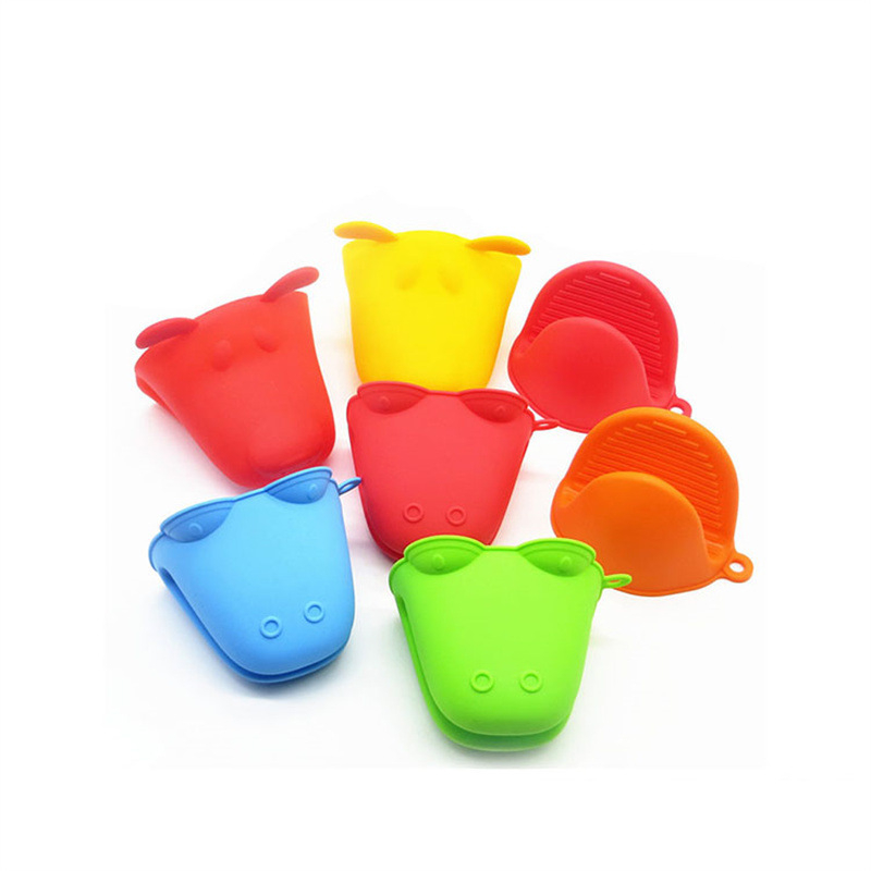 Bangpu Mănuși din silicon cu hipopotam desen animat, groase, pentru cuptor, rezistente la temperaturi înalte, pentru coacere și cuptor cu microunde