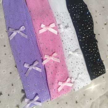 Dječje mrežaste tajice s rhinestones, šarena podloga, mašna