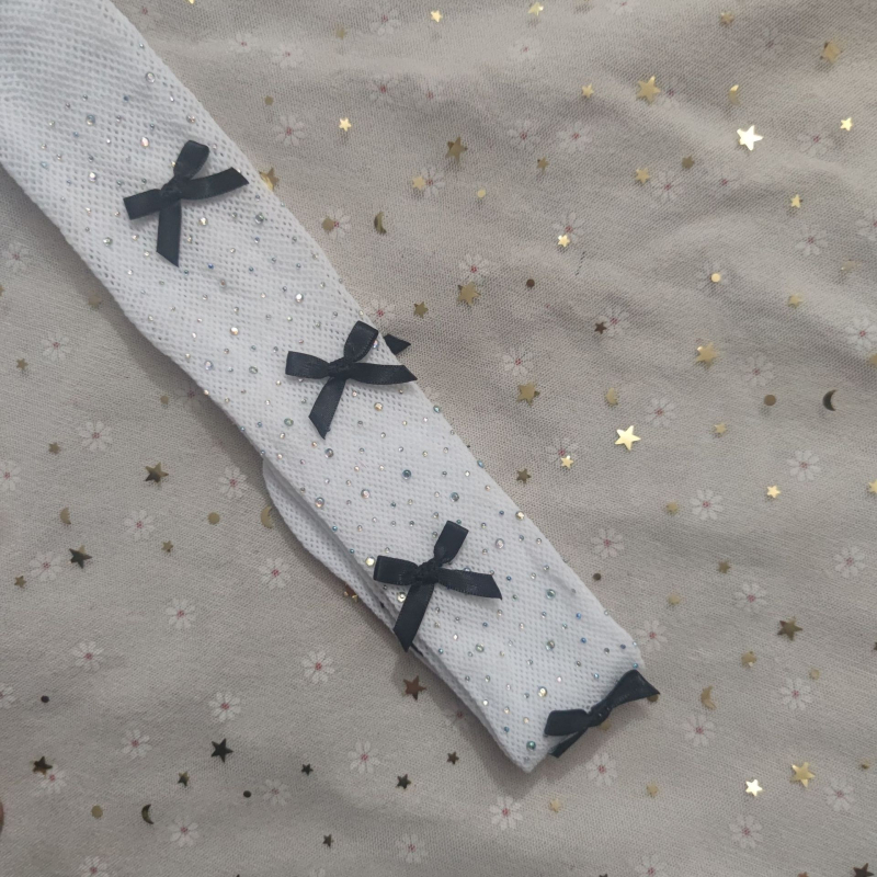 Dječje mrežaste tajice s rhinestones, šarena podloga, mašna