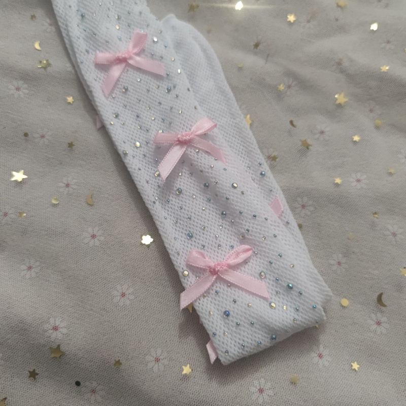 Dječje mrežaste tajice s rhinestones, šarena podloga, mašna