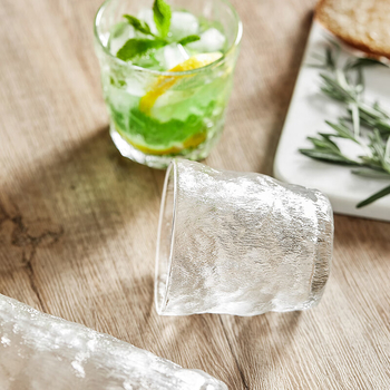 Pahar din sticlă borosilicat de 300 ml, textură glaciară, gros, stil japonez, fără mâner, pentru bere