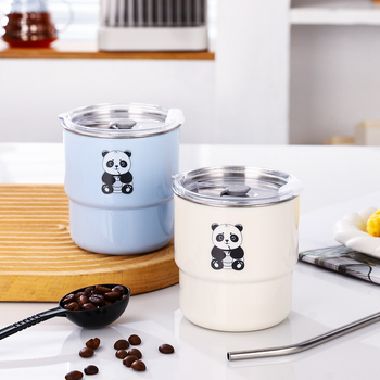 Cupe din oțel inoxidabil 304, grosime mare, protecție anti-arși, pentru cafea și ceai cu lapte, pentru băuturi calde și reci — stil coreean, design caricatură relaxat