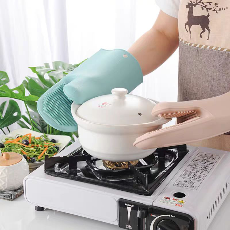 Mănuși groase din silicon pur, izolante termic, pentru gătit și cuptor cu microunde, cu clips pentru mână
