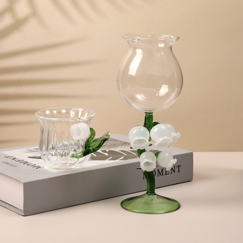Pahar de vin în stil japonez Lily of the Valley, pahar Lily of the Valley, cadou de ziua de naștere, obiect decor ceremonial din sticlă, handmade, calitate superioară