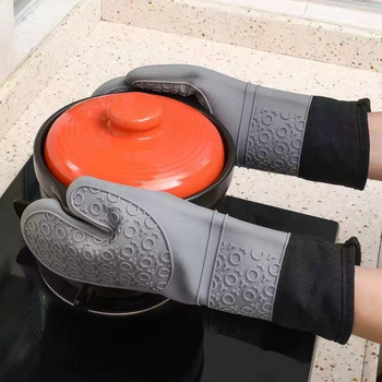 Mănuși din silicon rezistente la temperaturi înalte, cu exterior din pânză, 500°C, impermeabile, izolate, anti-alunecare, lungi, îngroșate pentru protecție la arsură.