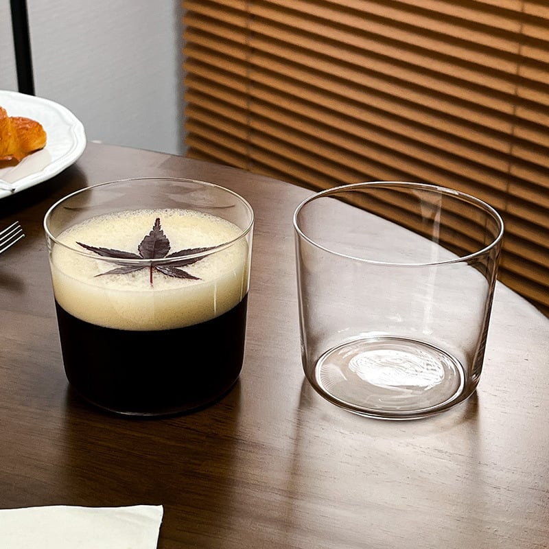 Pahar din sticlă cu gură lată pentru latte, ceai, cocktailuri și băuturi reci, stil Instagram, ușor și subțire.