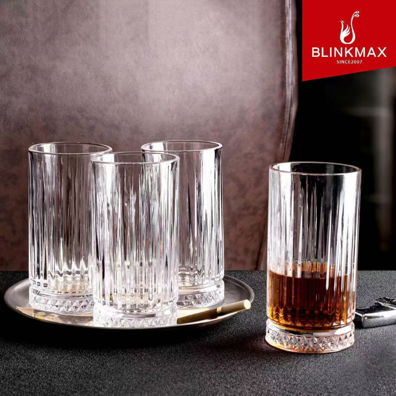 Pahar din sticlă în stil Ins, model cu diamant vertical, 300 ml, pentru whisky, bere și cocktailuri