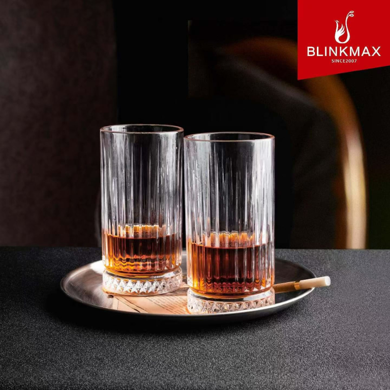 Pahar din sticlă în stil Ins, model cu diamant vertical, 300 ml, pentru whisky, bere și cocktailuri
