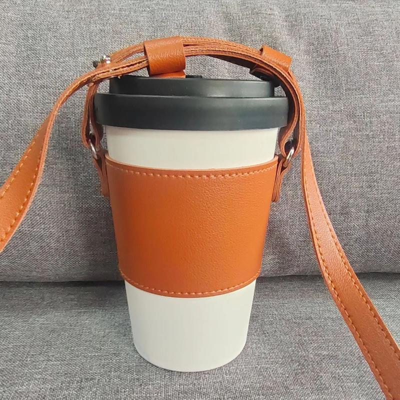 Husă pentru termos din piele ecologică, curea crossbody, capacitate mare