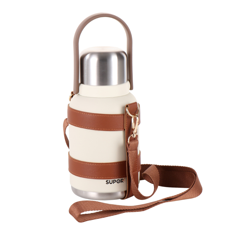 Husă pentru termos din piele ecologică, curea crossbody, capacitate mare