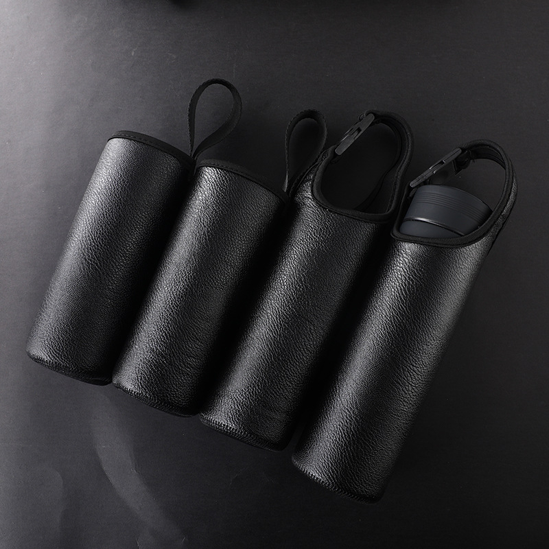 Husă din piele pentru pahar termic din sticlă, cu separator ceai-apă și design inteligent
