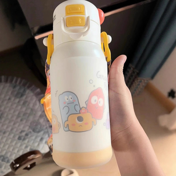 Husă din silicon pentru pahar termic pentru copii, 550 ml, transparentă, protecție completă împotriva căderilor, compatibilă cu paiul