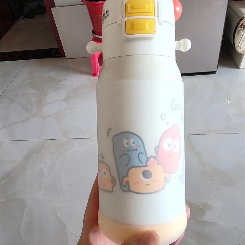 Husă din silicon pentru pahar termic pentru copii, 550 ml, transparentă, protecție completă împotriva căderilor, compatibilă cu paiul