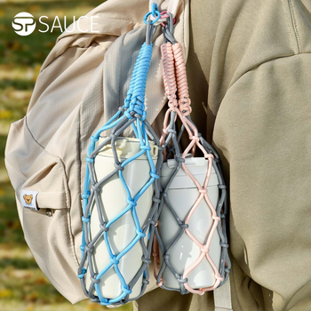 Geantă din plasă pentru sticlă de apă, sfoară din nylon împletită, geantă de mână portabilă pentru exterior, stil retro