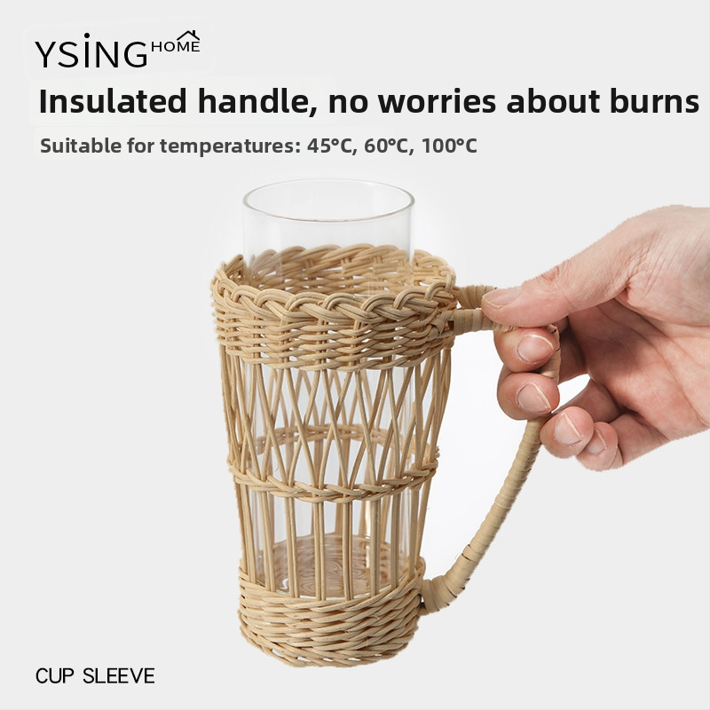 Manșon din ratan natural, țesut manual, izolație termică și protecție anti-alunecare pentru un pahar din sticlă, stil japonez, pentru uz casnic