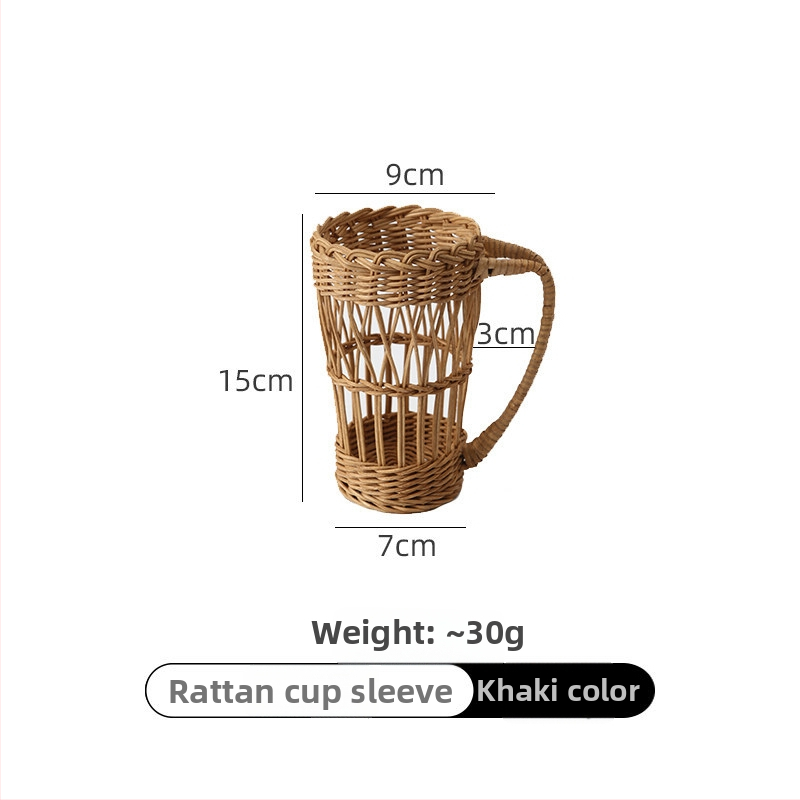Manșon din ratan natural, țesut manual, izolație termică și protecție anti-alunecare pentru un pahar din sticlă, stil japonez, pentru uz casnic