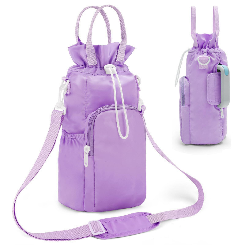 Husă izolatoare pentru sticlă de apă, cu curea crossbody și închidere cu șnur