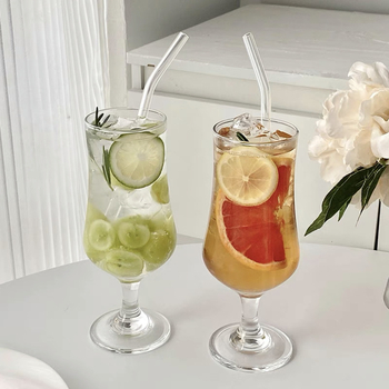 Pahar de sticlă în stil coreean pentru apă carbogazoasă, pahar înalt cu bule pentru suc de fructe și cocktail