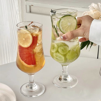 Pahar de sticlă în stil coreean pentru apă carbogazoasă, pahar înalt cu bule pentru suc de fructe și cocktail