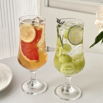 Pahar de sticlă în stil coreean pentru apă carbogazoasă, pahar înalt cu bule pentru suc de fructe și cocktail