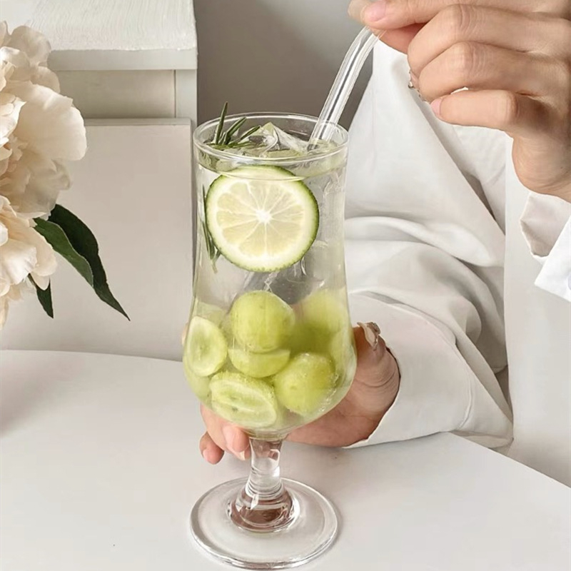 Pahar de sticlă în stil coreean pentru apă carbogazoasă, pahar înalt cu bule pentru suc de fructe și cocktail
