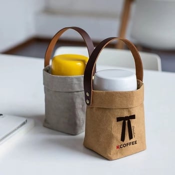Husă universală portabilă pentru pahare de cafea și cești termo, cu pungă lavabilă din hârtie Kraft, design minimalist