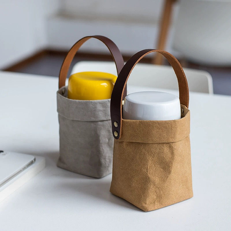 Husă universală portabilă pentru pahare de cafea și cești termo, cu pungă lavabilă din hârtie Kraft, design minimalist