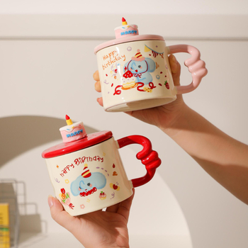 Cană ceramică cu capac, design desen animat, suvenir drăguț pentru studenți