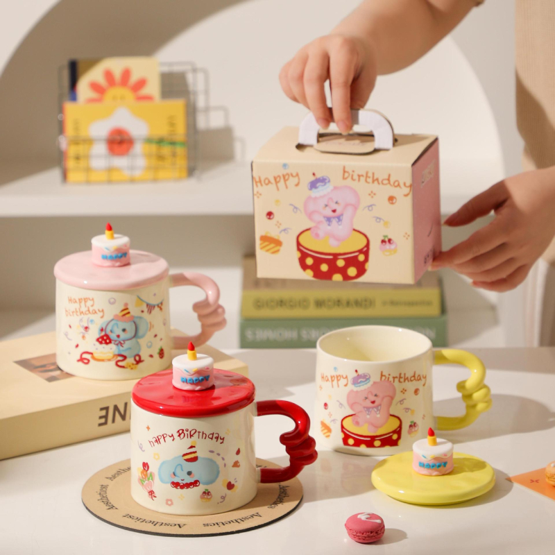 Cană ceramică cu capac, design desen animat, suvenir drăguț pentru studenți