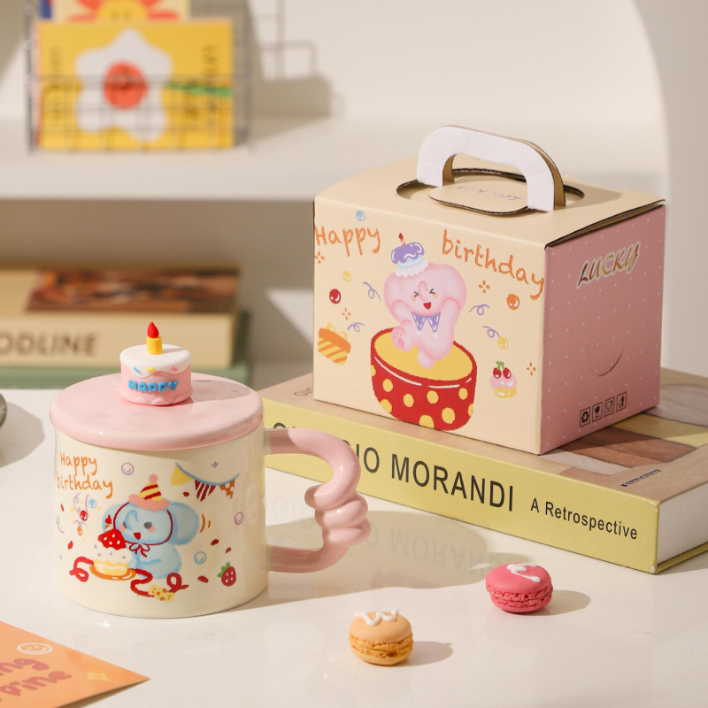 Cană ceramică cu capac, design desen animat, suvenir drăguț pentru studenți