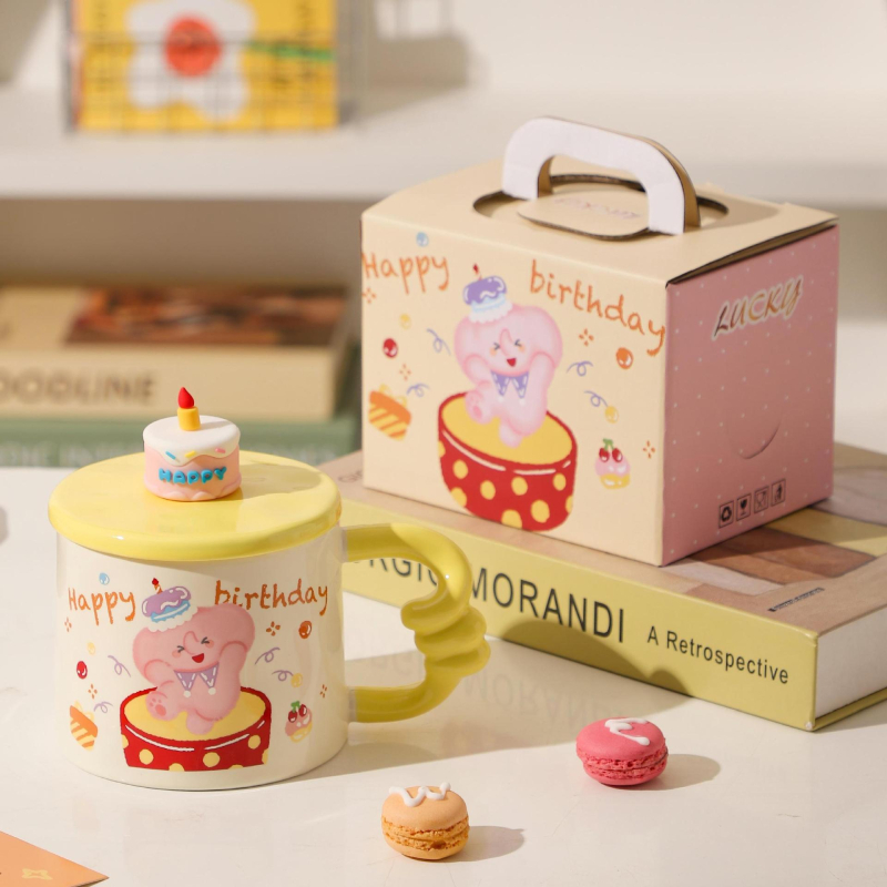 Cană ceramică cu capac, design desen animat, suvenir drăguț pentru studenți