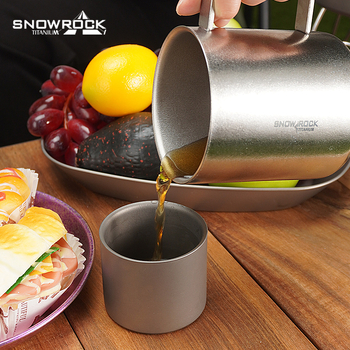 Snow Rock cană din titan pur pentru camping în aer liber, cu pereți dubli izolați, stil retro, ceașcă de cafea cu infuzor de ceai și design cu floare de gheață