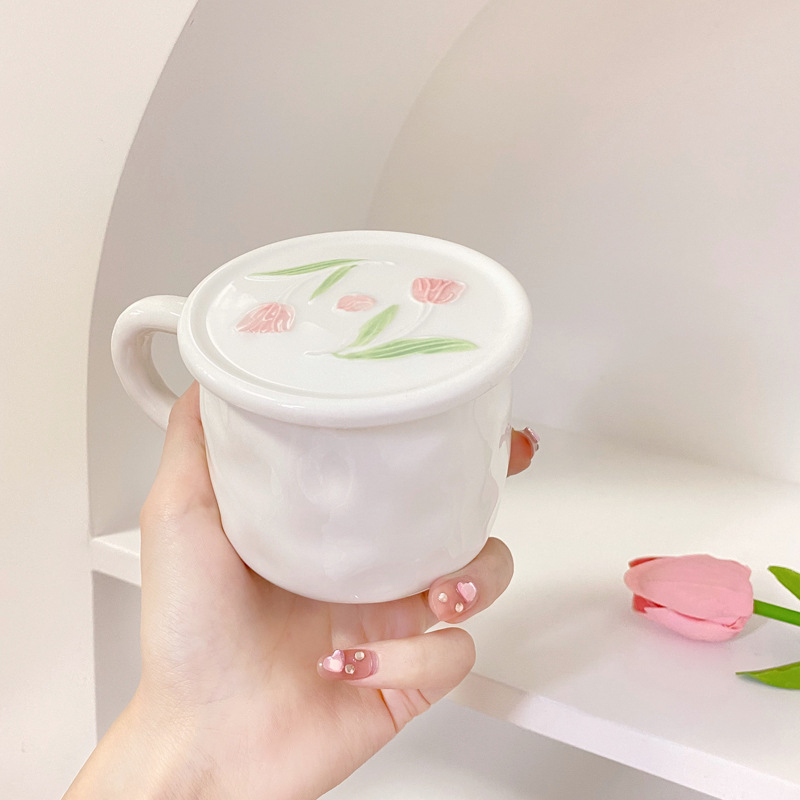Capac ceramic pentru cană cu design floral original
