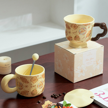 Set de căni ceramice cu design de desene animate pentru cupluri – cadou creativ pentru cafea