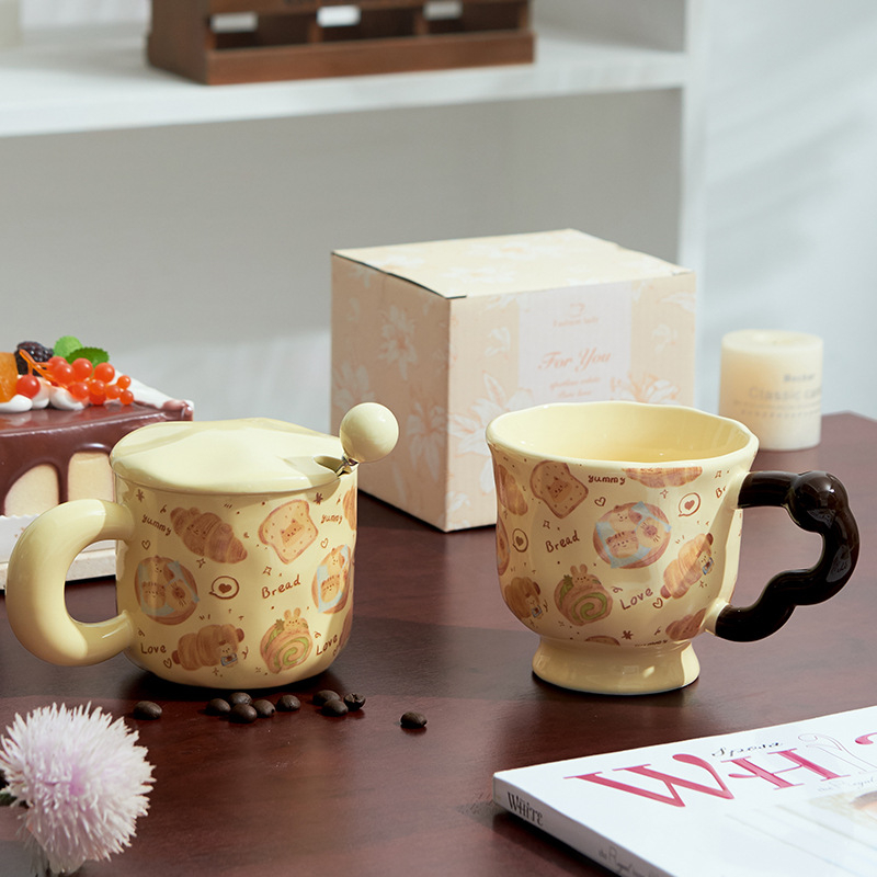 Set de căni ceramice cu design de desene animate pentru cupluri – cadou creativ pentru cafea