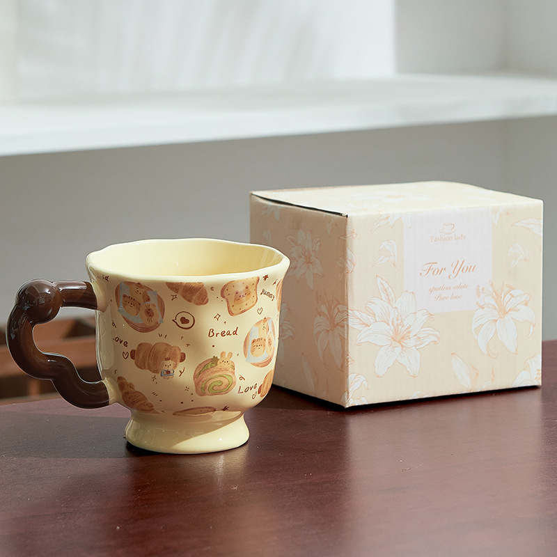 Set de căni ceramice cu design de desene animate pentru cupluri – cadou creativ pentru cafea