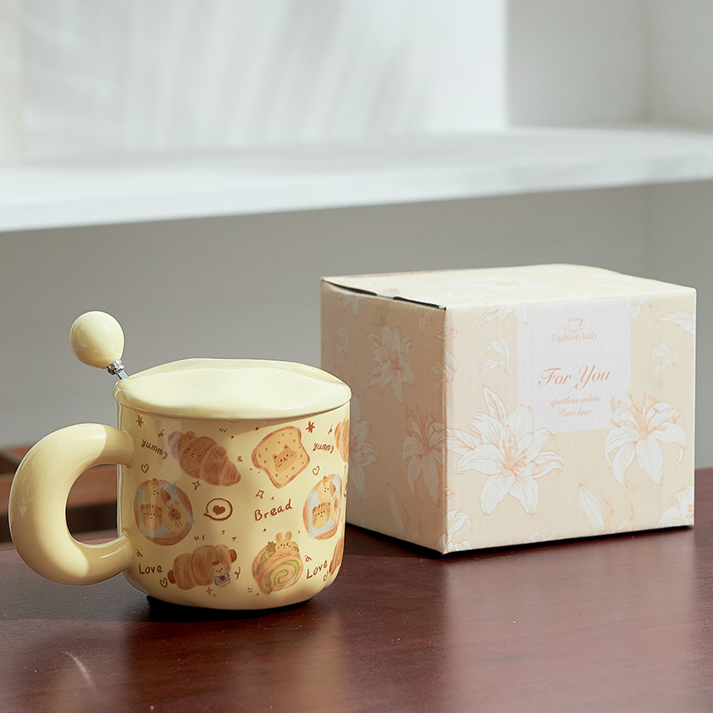 Set de căni ceramice cu design de desene animate pentru cupluri – cadou creativ pentru cafea