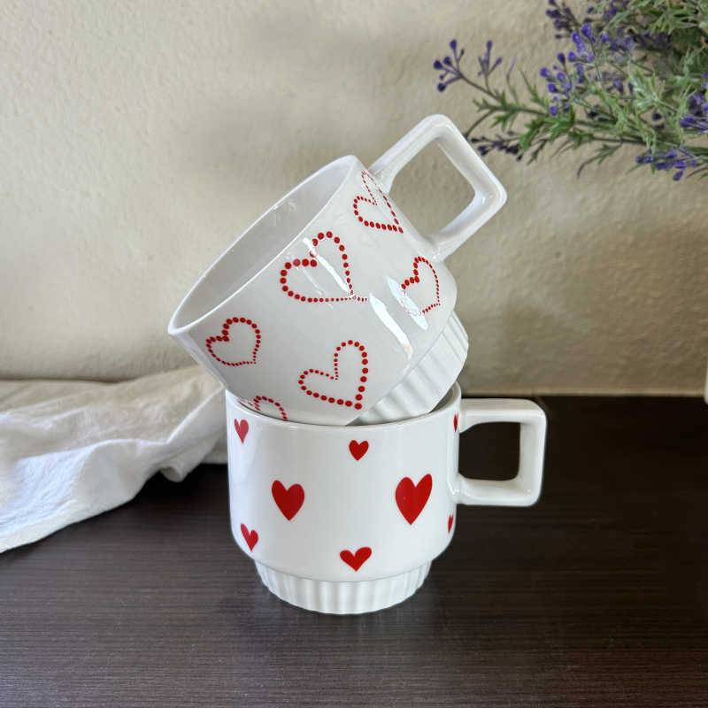 Cană ceramică cu inimă, cană de cafea în stil Instagram, cadou de Ziua Îndrăgostiților
