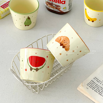 Ceașcă ceramică pentru birou, cu mâner, decor sub glazură, pentru cafea și lapte