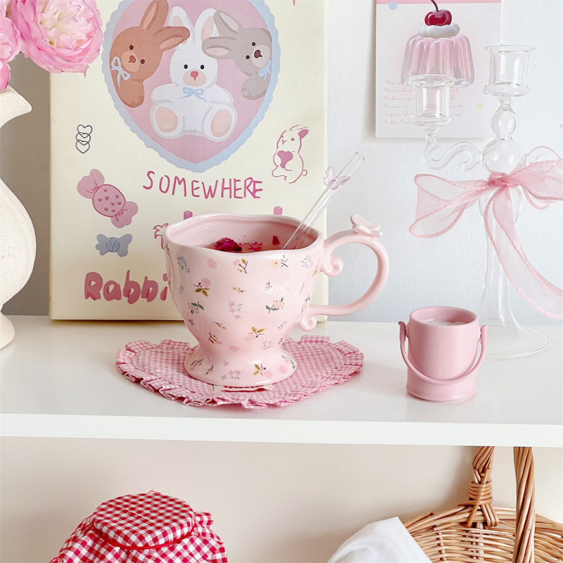 Cană ceramică în stil Instagram, drăguță și creativă, design minimalist, aspect premium, capacitate mare, pentru uz casnic